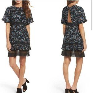 Chelsea28 Black Floral Pleated Lace Trim Dress